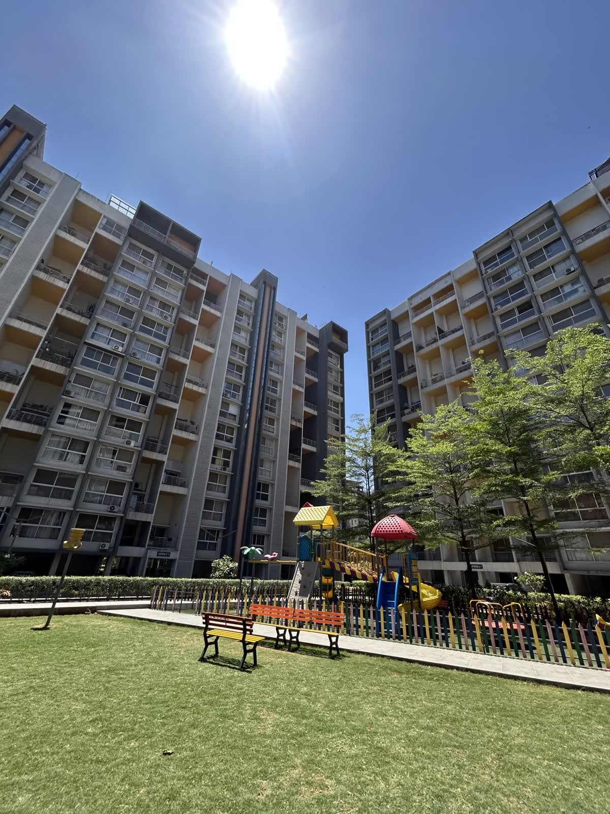 Significant residential complex — finished courtyard and playground
